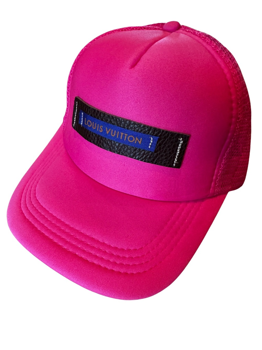 Upcycled Hot Pink Trucker Hat Louis Vuitton Leather + Monogram Patch